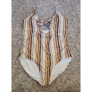 Rylee + Cru Womens XL One Piece Swimsuit Neutral Stripe Cutout Swimwear